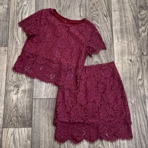 Lulus Maroon Lace Two Piece Dress